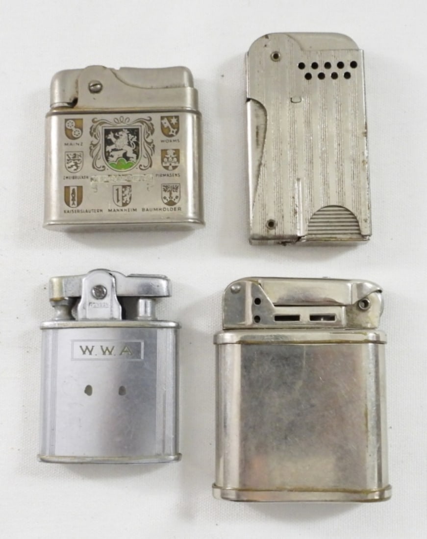 (4) SILVERTONE VINTAGE LIGHTERS ALL DIFF (1 of 2)