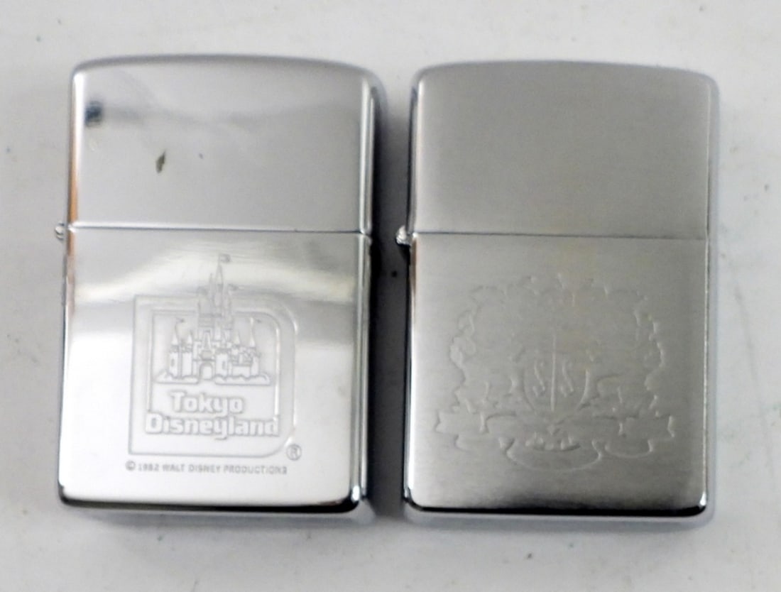 TOKYO DISNEYLAND ZIPPO LIGHTER 1982: UNFIRED & 1979 ZIPPO with ROYAL EMBLEM? - BOTH UNFIRED!