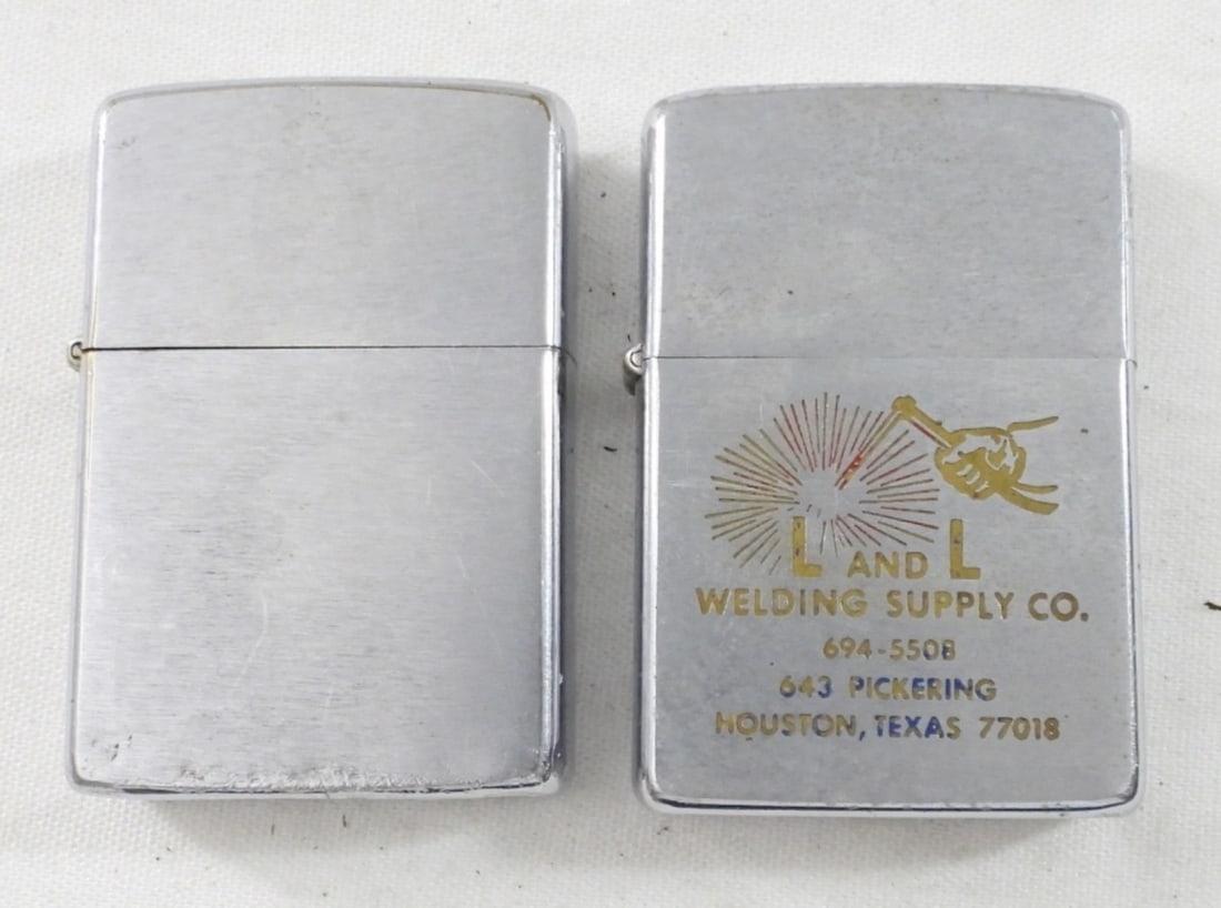 (2) 1975 ZIPPO LIGHTERS - L&L WELDING: (1) PLAIN - BOTH FIRED