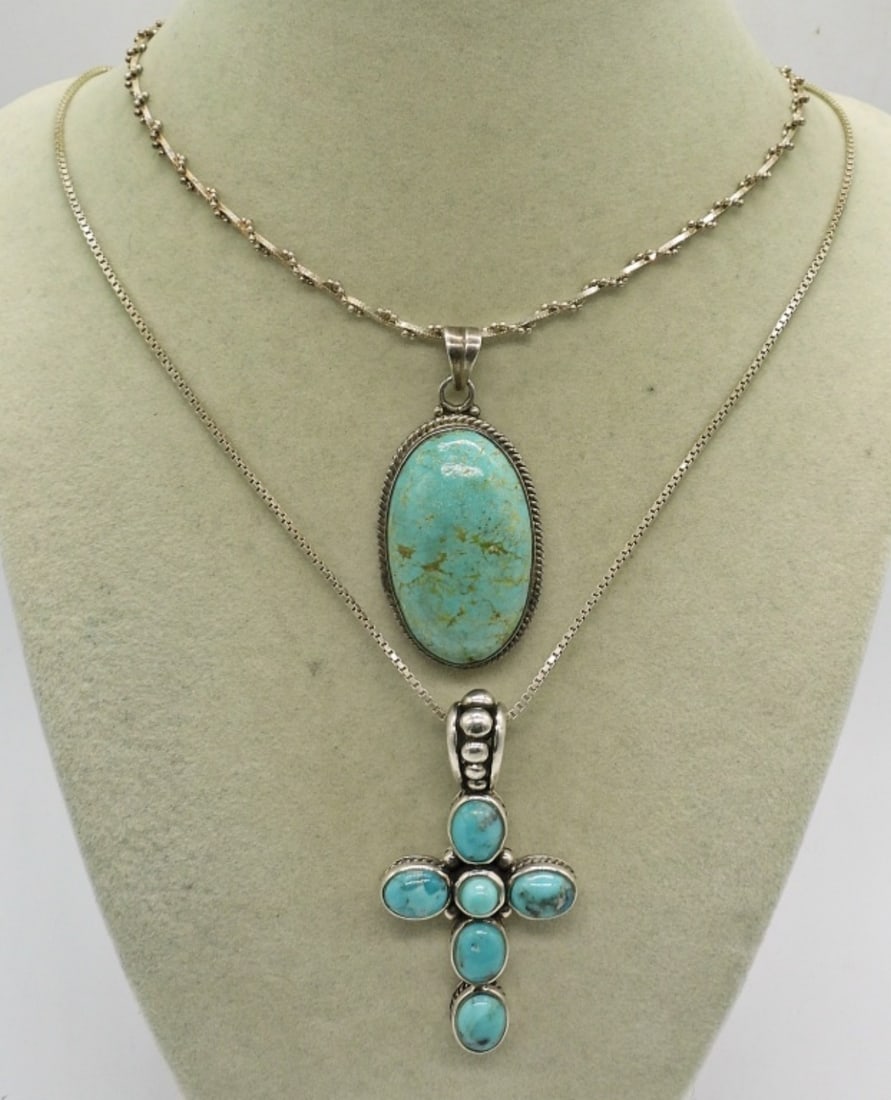 (2) VTG TURQUOISE NECKLACES 925 (1 of 5)