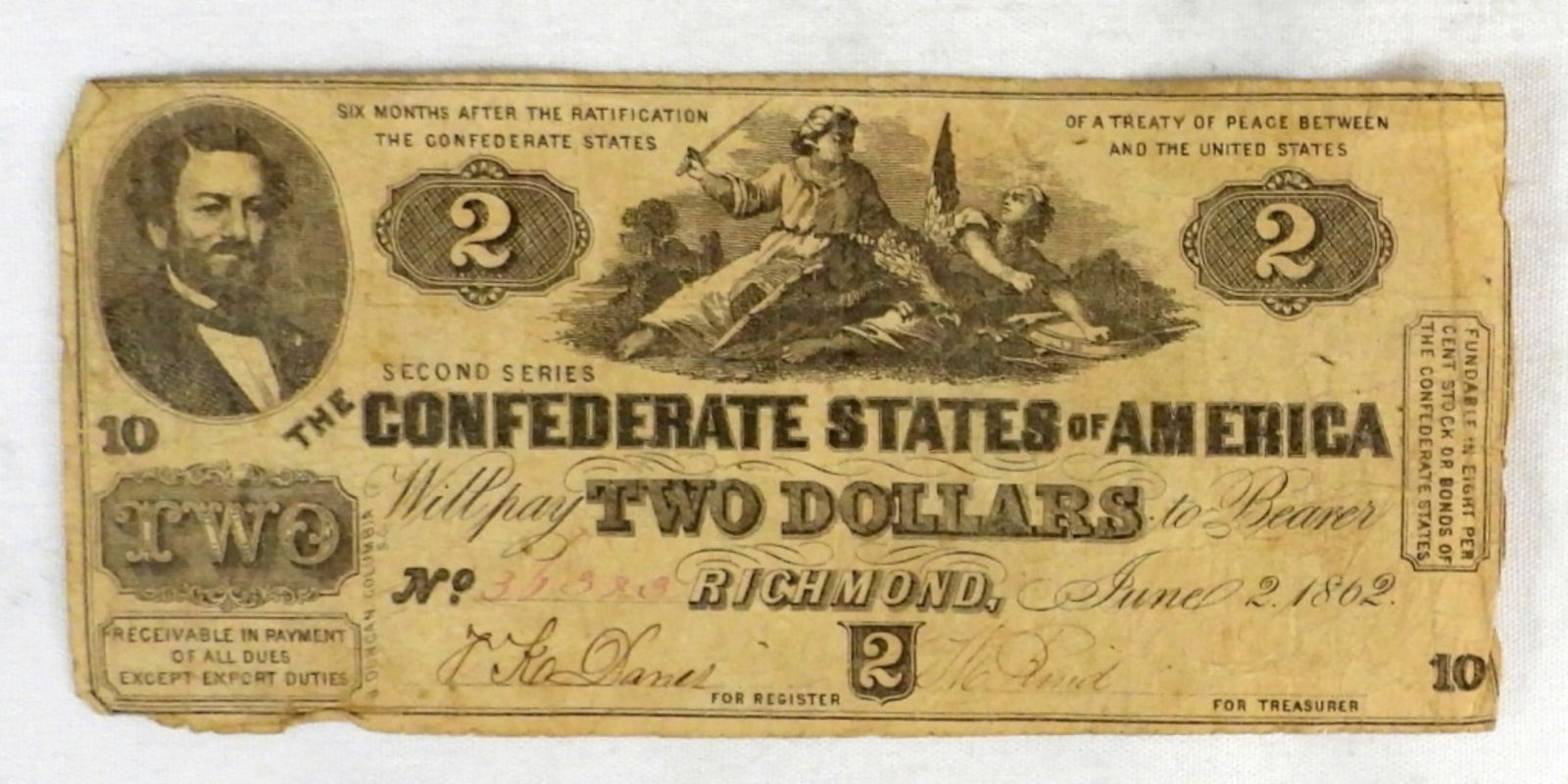 1862 $2 THE CONFEDERATE STATES OF AMERICA (1 of 2)
