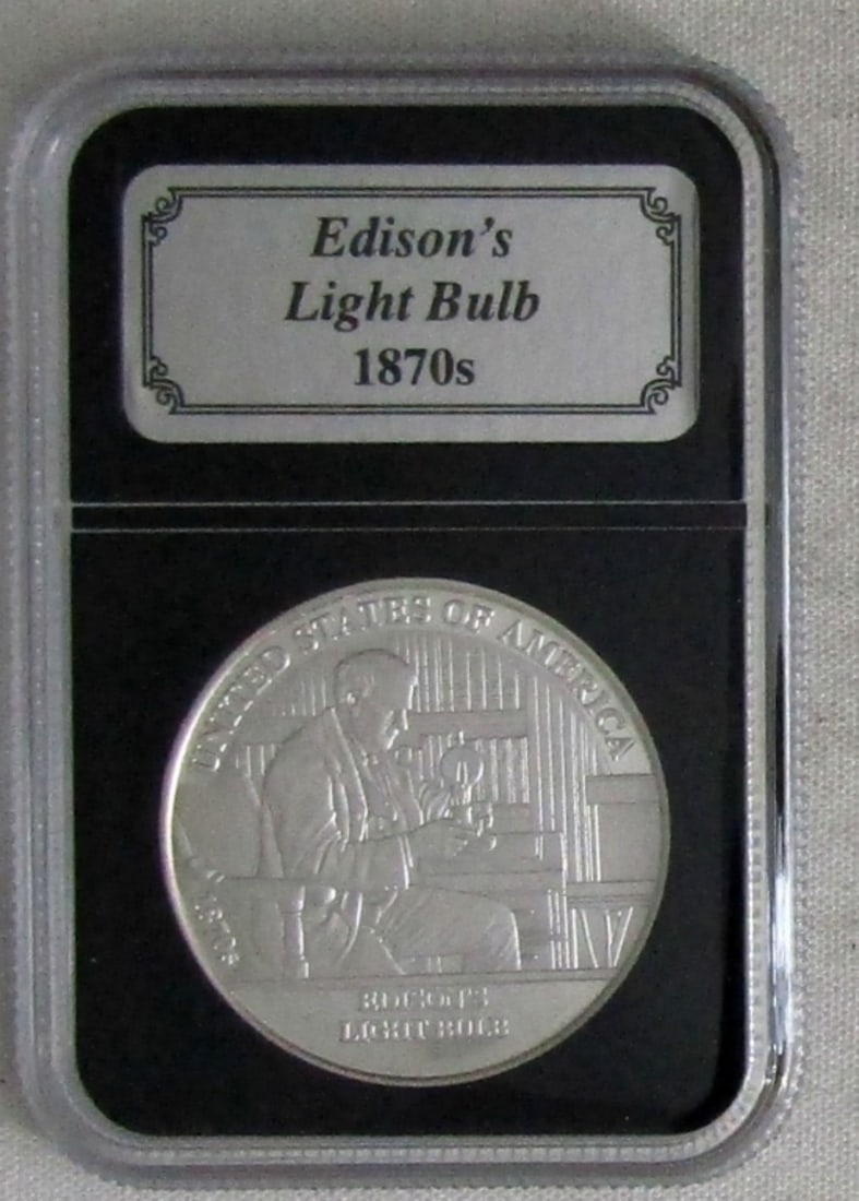 1870'S EDISON'S LIGHT BULB  1OZ SILVER COIN (1 of 2)
