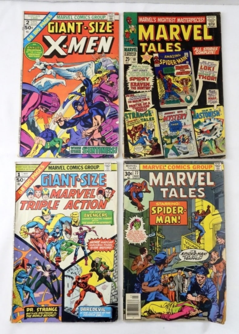 (4) MARVEL COMICS: #2 GIANT X-MEN,: #1 GIANT SIZE MARVEL TRIPLE ACTION, #77 MARVEL TALES & #10 MARVEL TALES MASTERPIECES