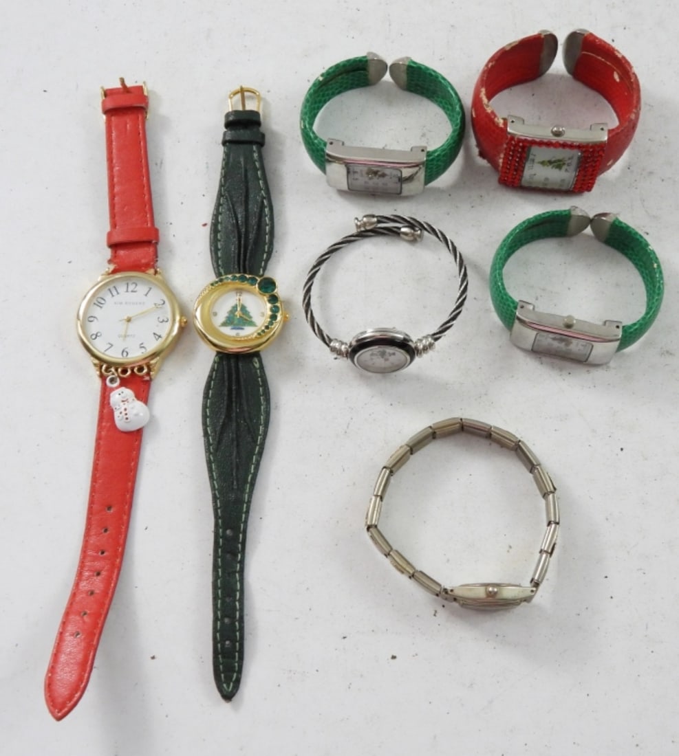 7 HOLIDAY LADIES WATCHES: 7 HOLIDAY LADIES WATCHES,(4)BANGLE ,(2) LEATHER ,(1)STRECHY. NOT TESTED AS TO WORKING OR NOT