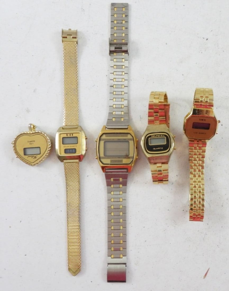 5 GOLD TONE LCD WATCHES (1 of 2)