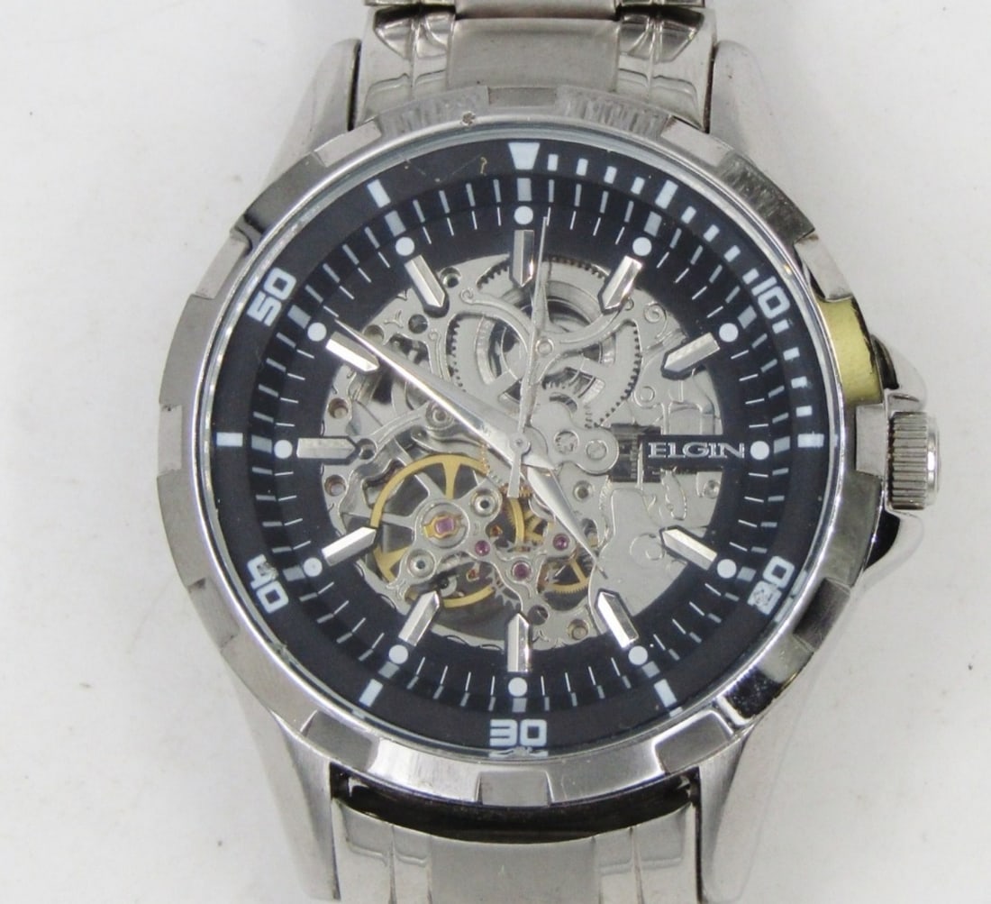 ELGIN SILVER STAINLESS STEEL AUTOMATIC WATCH: UNTESTED, CHRONOGRAPH, FG8030 0419, CHINA MOVEMENT, FG8030