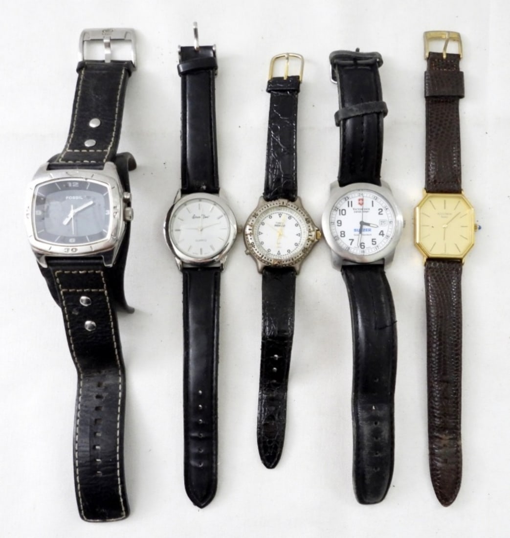 (5) MENS  LEATHER BAND WATCHES (1 of 2)