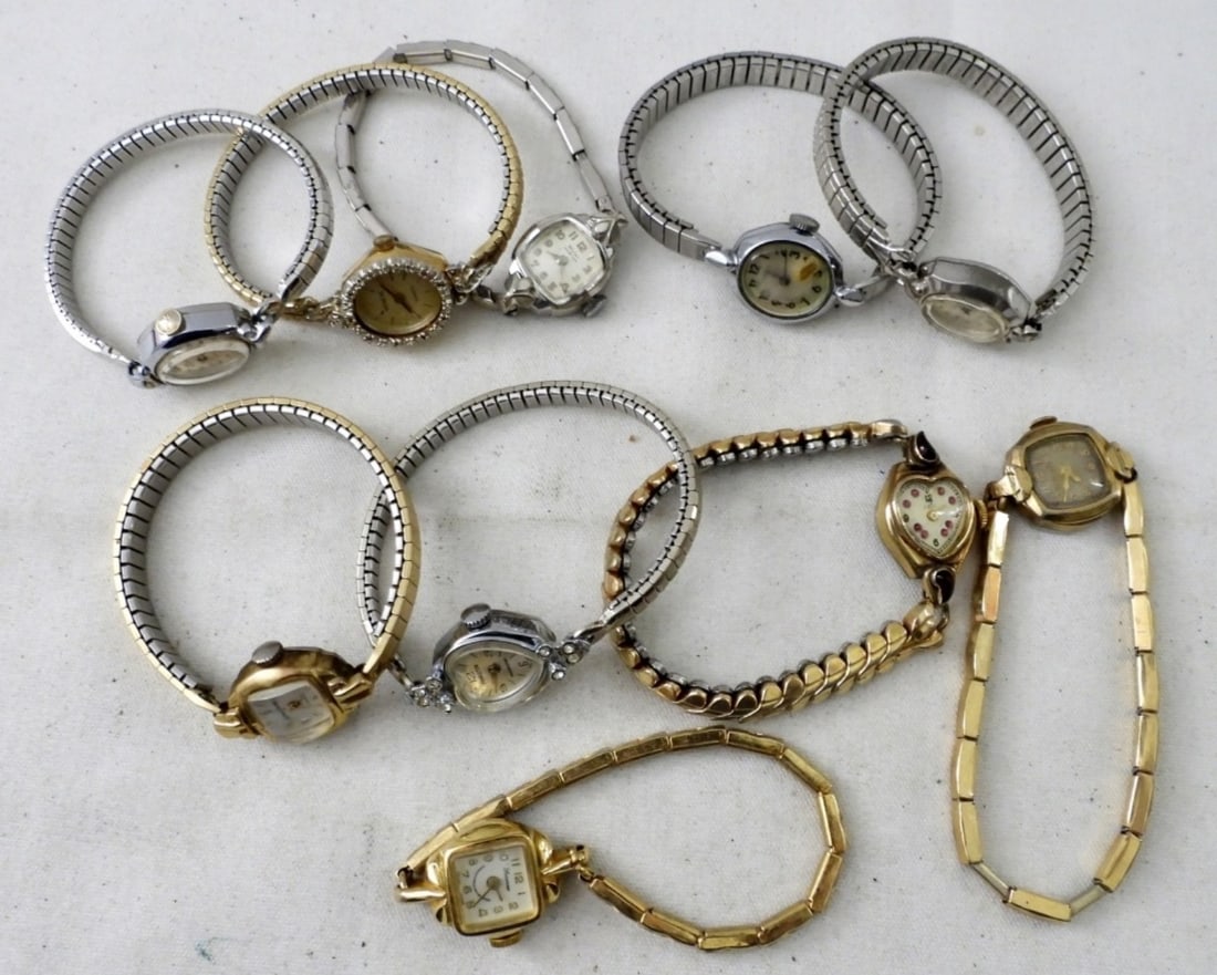 (10) FANCY VTG WOMENS WATCHES: TEN VINTAGE WOMEN'S WATCHES. WYLER, WALTHAM, PRINCETON, WESTCLOX & MORE -NOT TESTED AS TO WORKING OR NOT-