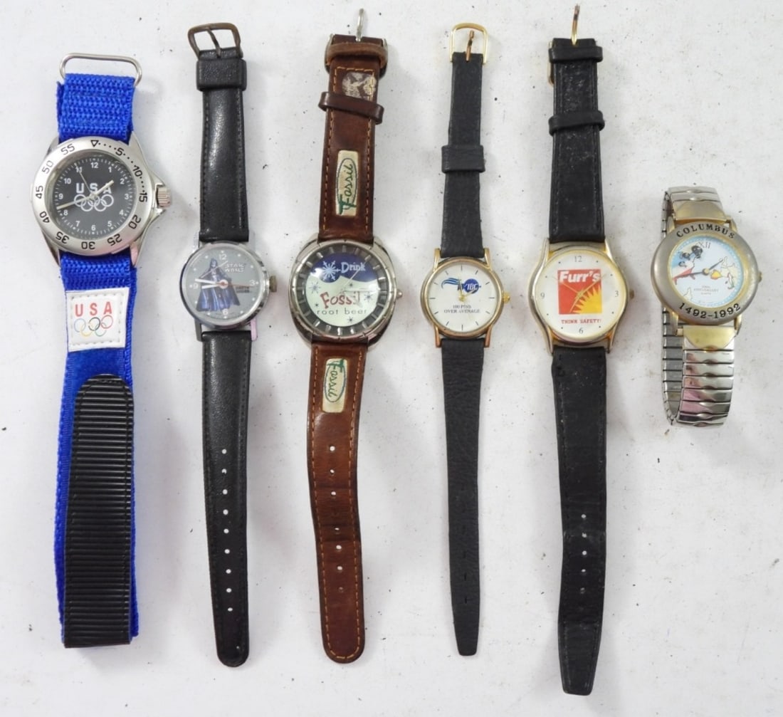 (6) NOVELTY WATCH LOT - FOSSIL ROOT BEER (1 of 2)