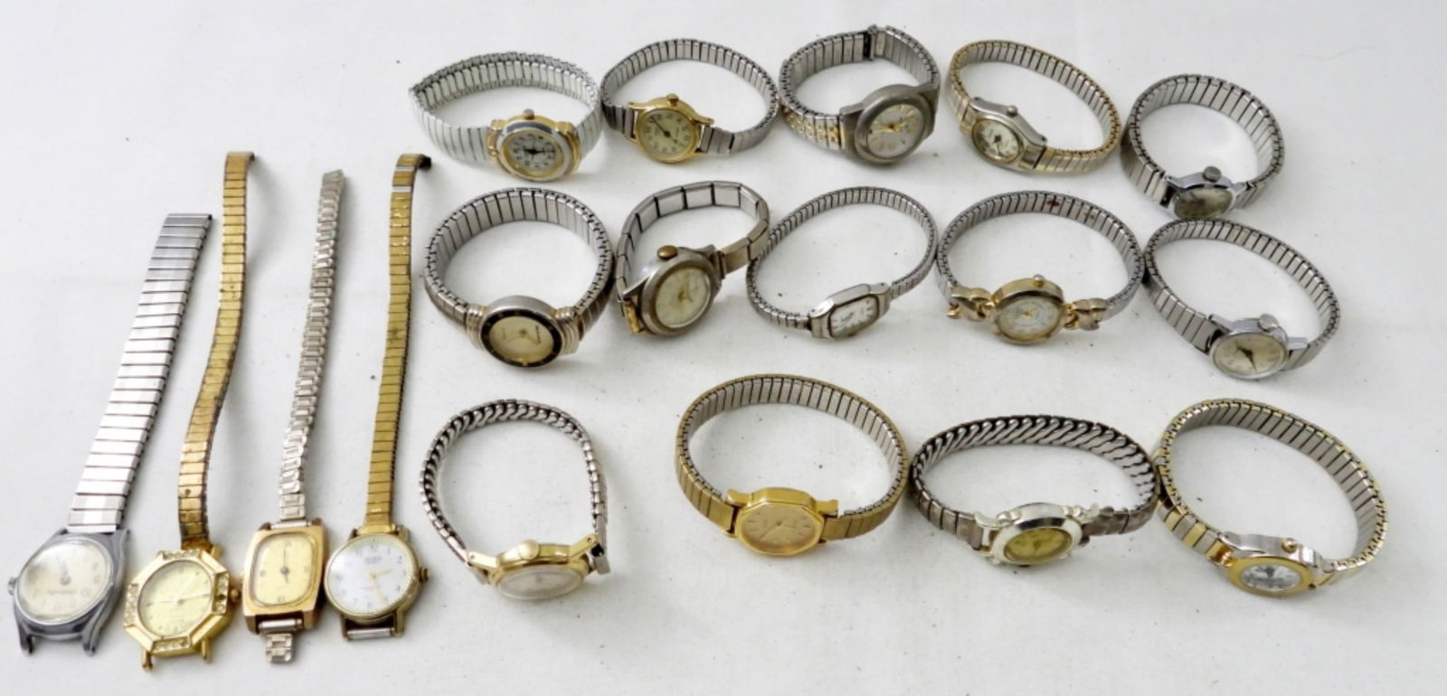 18 WOMENS WATCHES: UNTESTED, 3 WILL NEED REPAIRS, SOME BRANDS NAMES TIMEX, MILAN, PULSAR, ACQUA, GENEVA, BULOVA