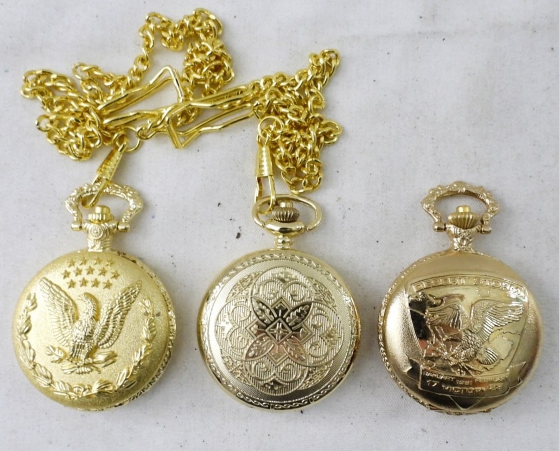 (3) GOLD TONE MENS POCKET WATCH (1 of 3)