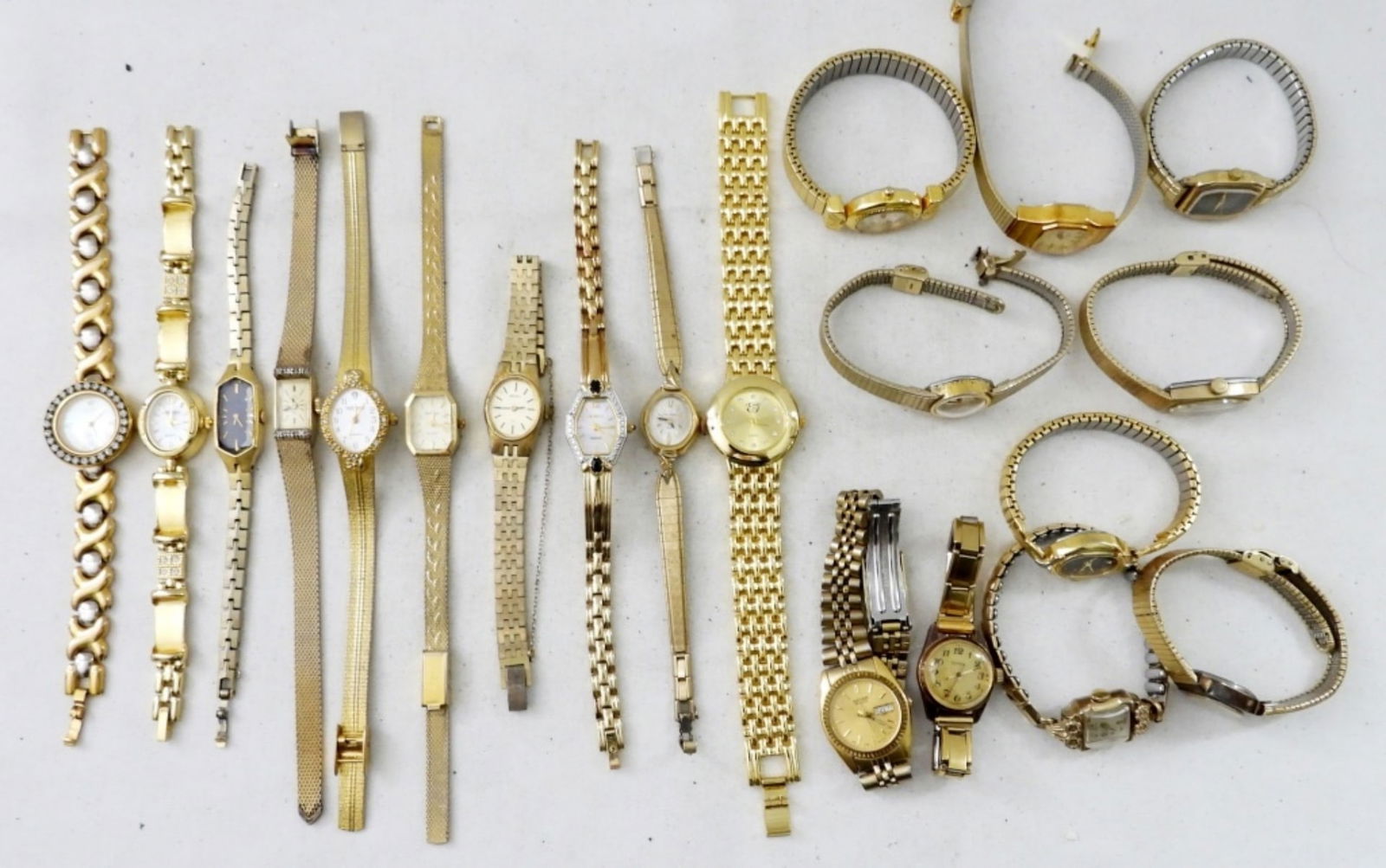 (20) GOLDTONE LADIES WATCHES: UNTESTED (20) GOLDTONE LADIES WATCHES, BENRUS, SEIKO,ELGIN, OTHERS