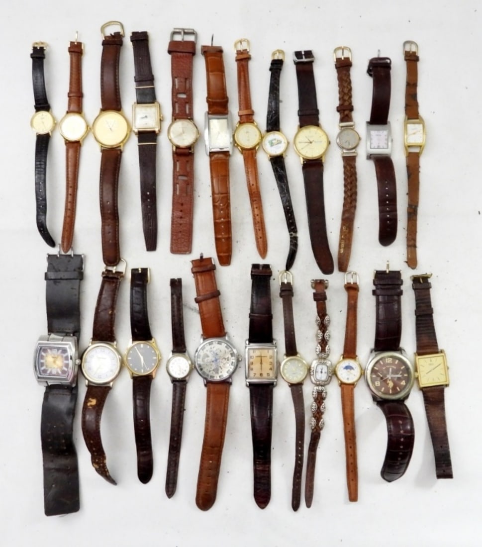 (20) MENS & WOMENS BROWN WATCHES: UNTESTED, DIFFERENT COLORS OF BROWN, GRUEN, INDIGO, SEIKO,NINE.CO