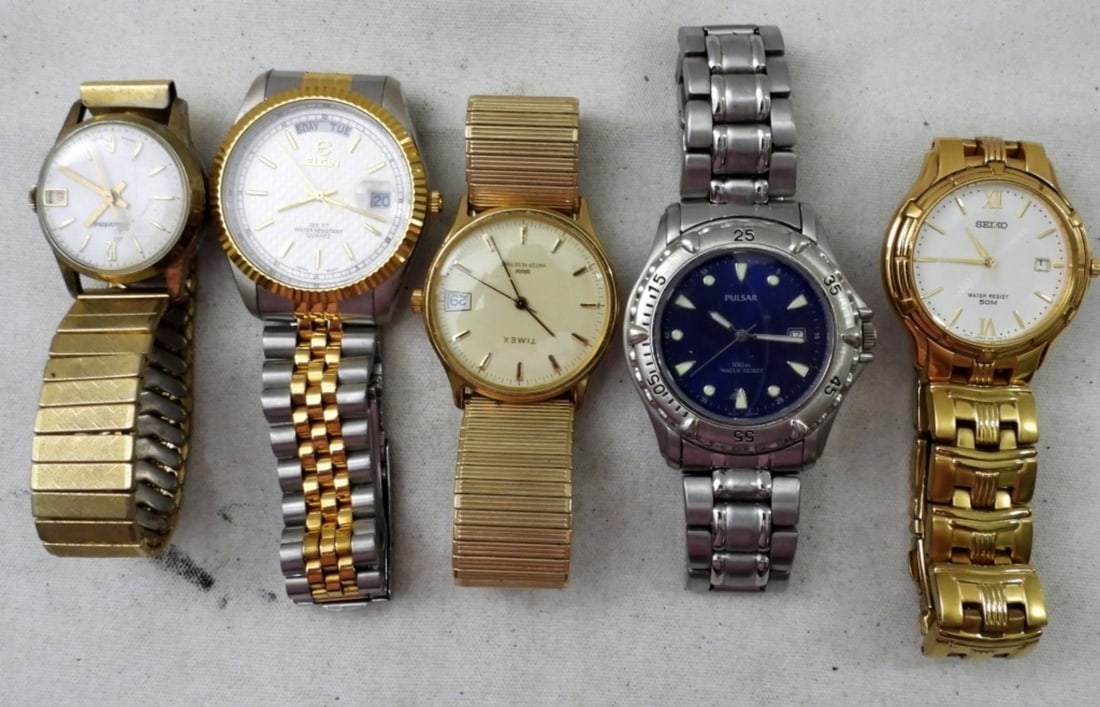 (5) MENS GOLD & SILVER DATE WATCHES (1 of 3)