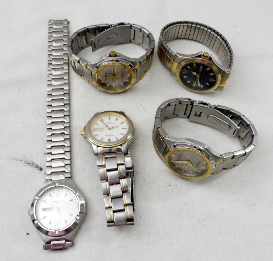 (5) MENS SILVER DAY/DATE WATCHES (1 of 3)