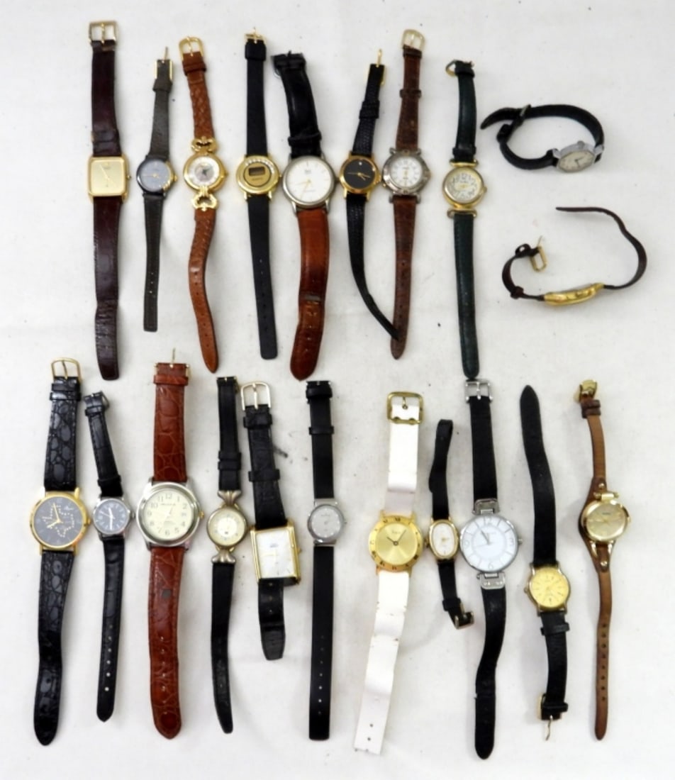 (21) WOMENS ASSORTED LEATHER BAND WATCHES: UNTESTED, FOSSIL, SKAGEN DENMARK SASSON, Q&Q, MILAN, TIMEX,CITIZEN, ANNE KLEIN