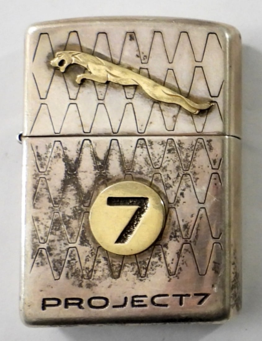 FIRED STERLING ZIPPO JAGUAR PROJECT 7: 2014, FIRED MARKED STERLING ON BOTTOM 23.5DWT