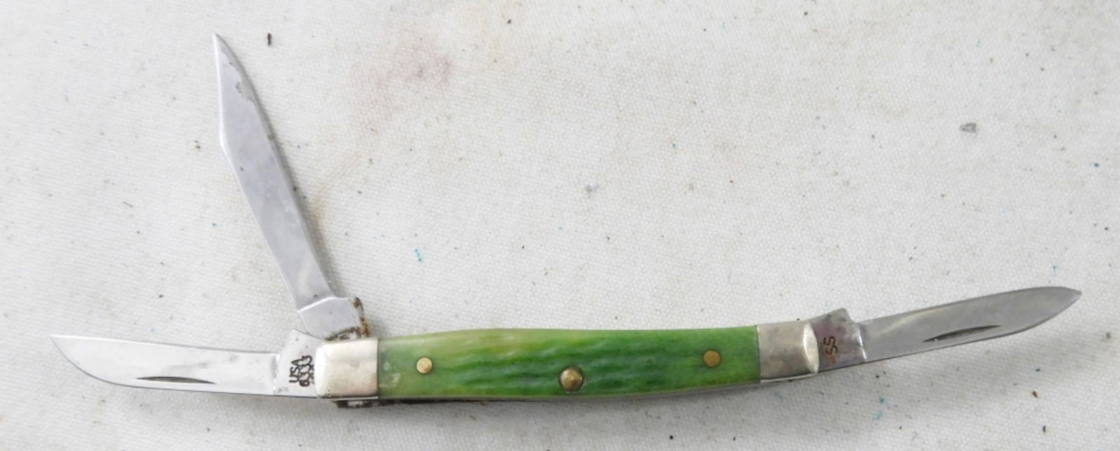 CASE XX USA 6333 SS SMALL STOCKMAN: GREEN BONE HANDLE - USED
