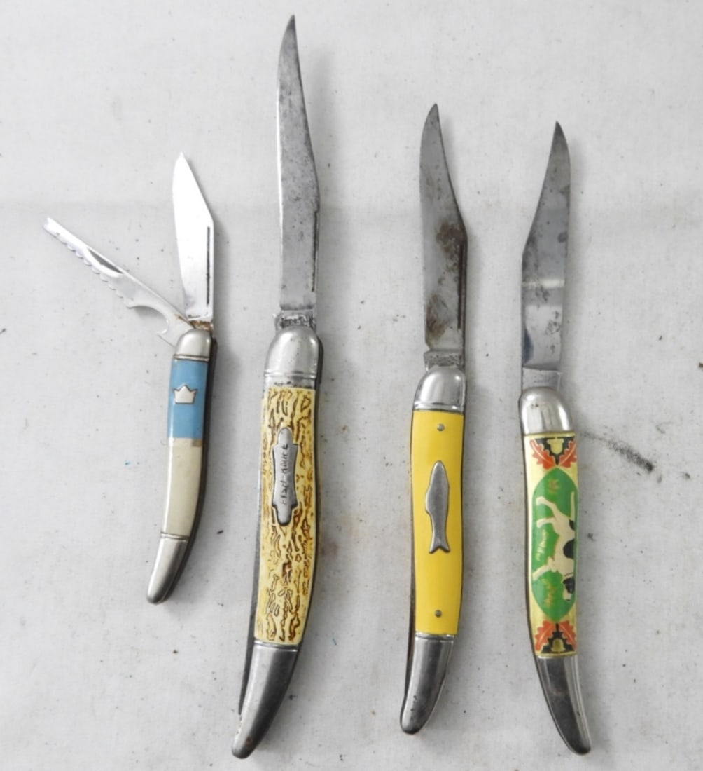 (3) VINTAGE FISHING KNIFE IMPERIAL LOT: ALL DIFFERENT - VINTAGE USED LOT
