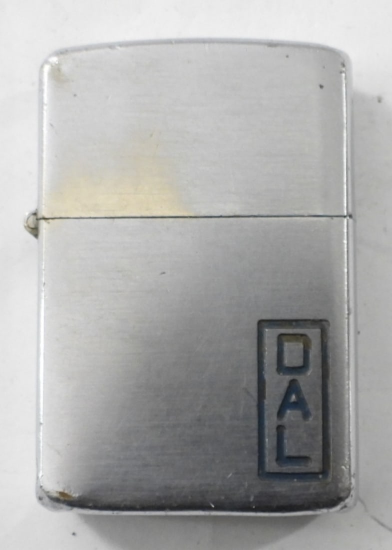 PAT MATCHING ZIPPO W MONOGRAM: PAT MATCHING ZIPPO W MONOGRAM, FIRED, PAT 2032695 (PRE 1950) WITH MATCHING INSERT, MONOGRAMMED "DAL" BLACK LETTERS