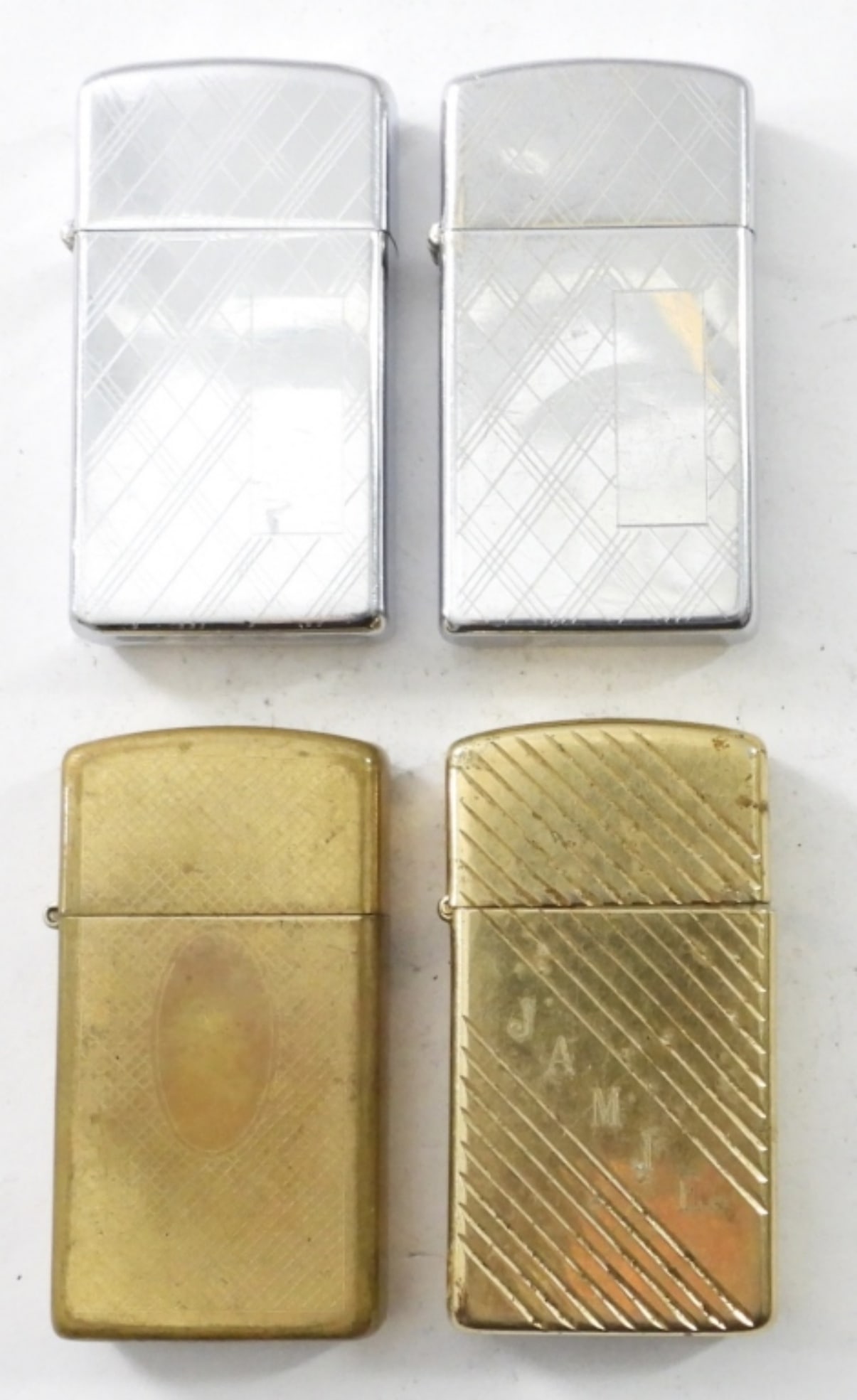 (4) SLIM ZIPPOS SILVERTONE & BRASS (1 of 4)