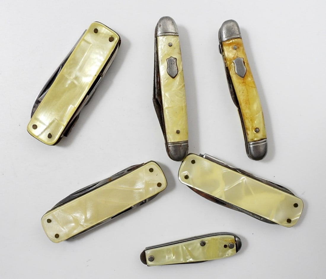 (6) VTG PEARL HANDLE POCKET KNIVES (1 of 3)