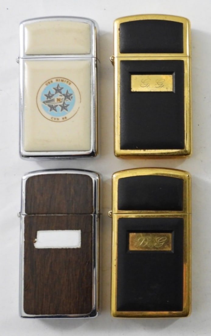 (4) FIRED  VINTAGE SLIM  ZIPPO LIGHTERS (1 of 4)