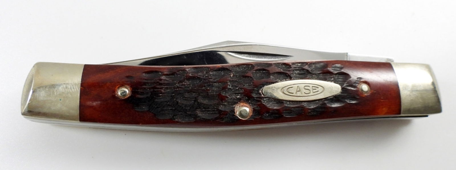 CASE XX 9 DOT 6292 TEXAS JACK: RED/BROWN BONE FOLDING KNIFE - LIKE NEW