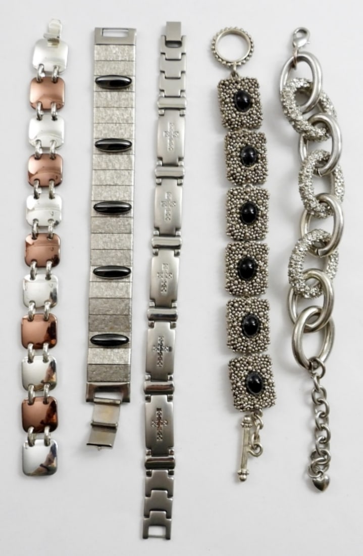 (5) SILVER TONE VINTAGE BRACELETS (1 of 2)