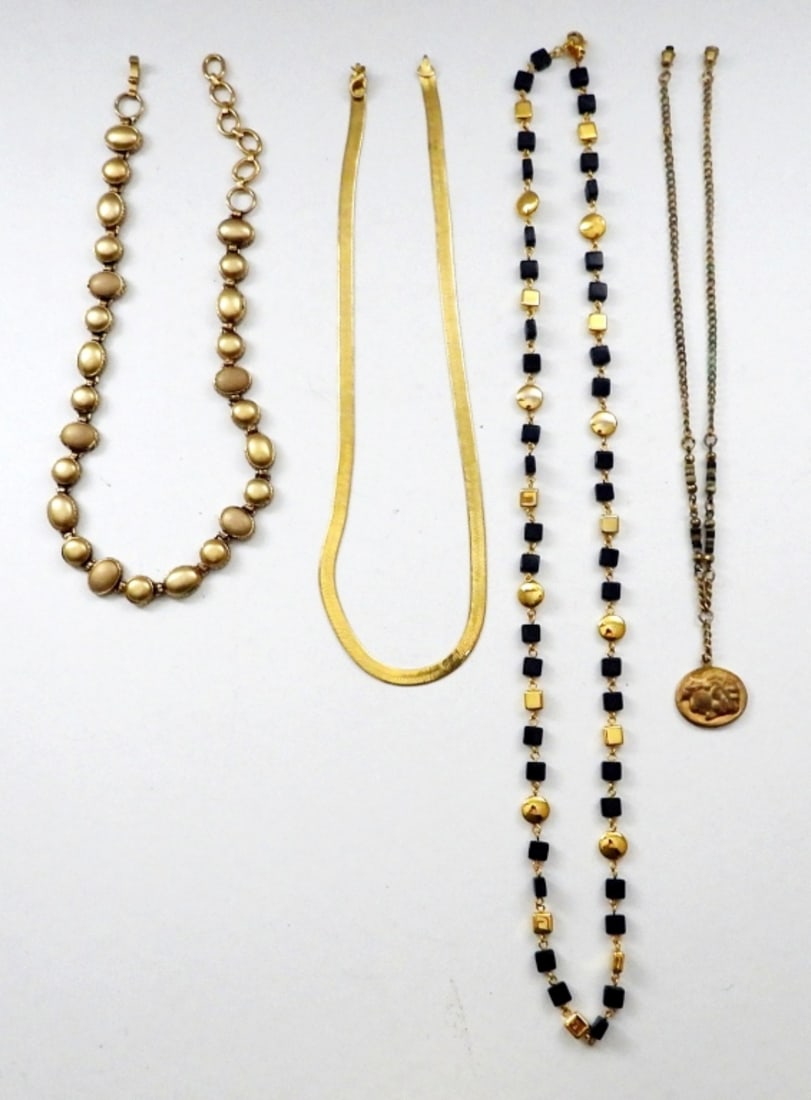 (4) VINTAGE GOLD TONE & BEADED NECKLACES (1 of 2)