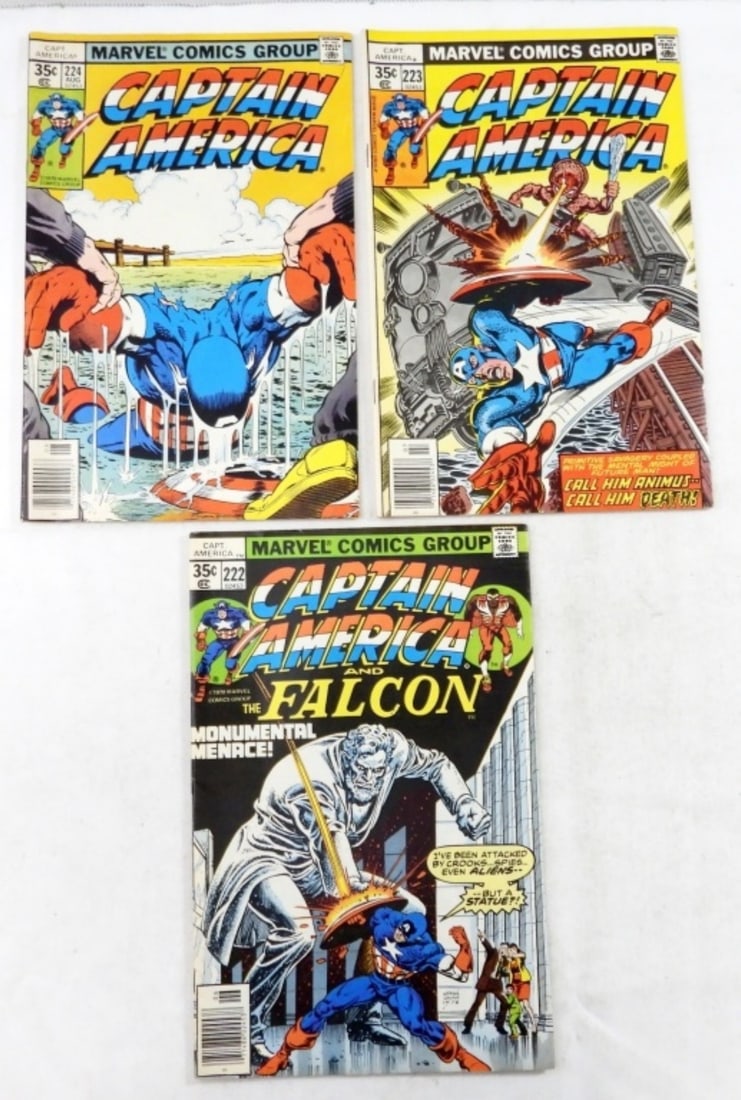 (3) BRONZE CAPTAIN AMERICA COMICS #222-224: (3) BRONZE CAPTAIN AMERICA COMICS #222MONUMENTAL MENACE,#223 ANIMUS COVER AND APPEARANCE,#224 MIKE ZACK COVER AND ART(VG)