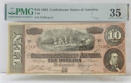 $10 1864 CONFEDERATE STATES of AM PMG 35