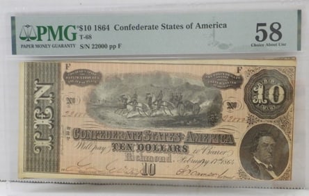 $10 1864 CONFEDERATE STATES of AM PMG 58