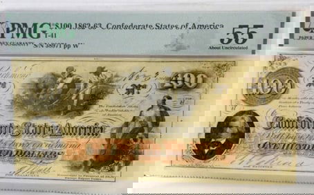 $100 1862/63 CONFEDERATE NOTE PMG 55