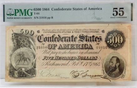$500 1864 CONFEDERATE STATES of AM PMG55