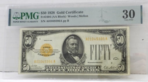 $50 1928 GOLD CERTIFICATE PMG 30