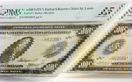 $100 1914 FED RSV NOTE ST LOUIS PMG 15