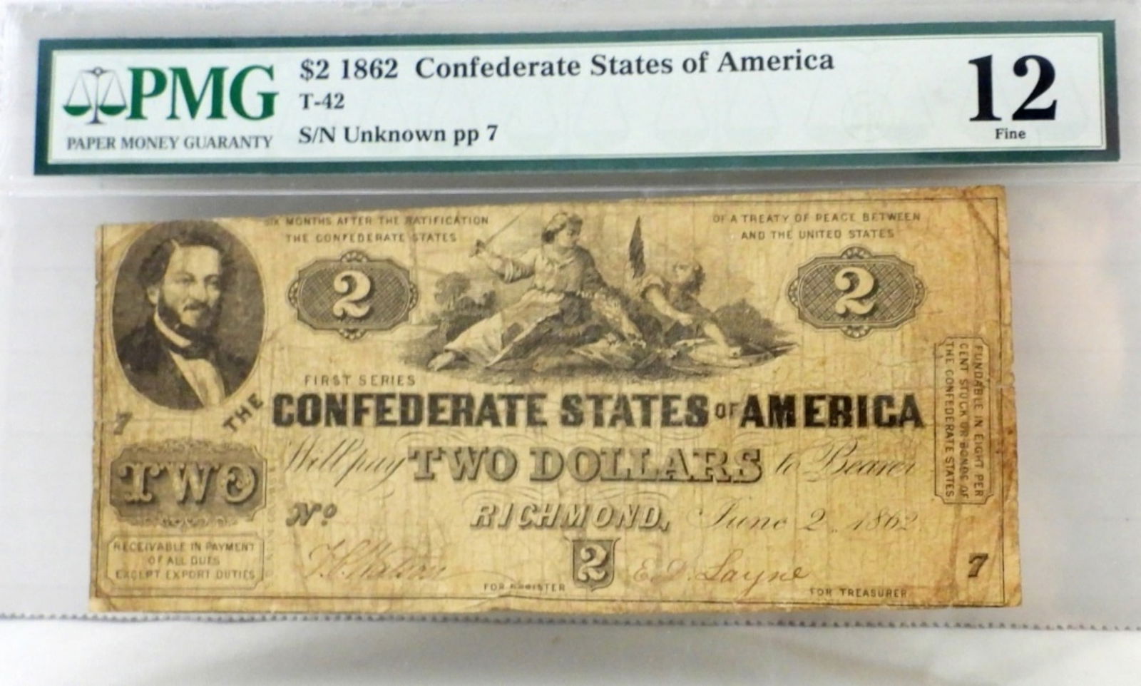 $2 1862 CONFEDERATE STATES of AM PMG 12 (1 of 2)