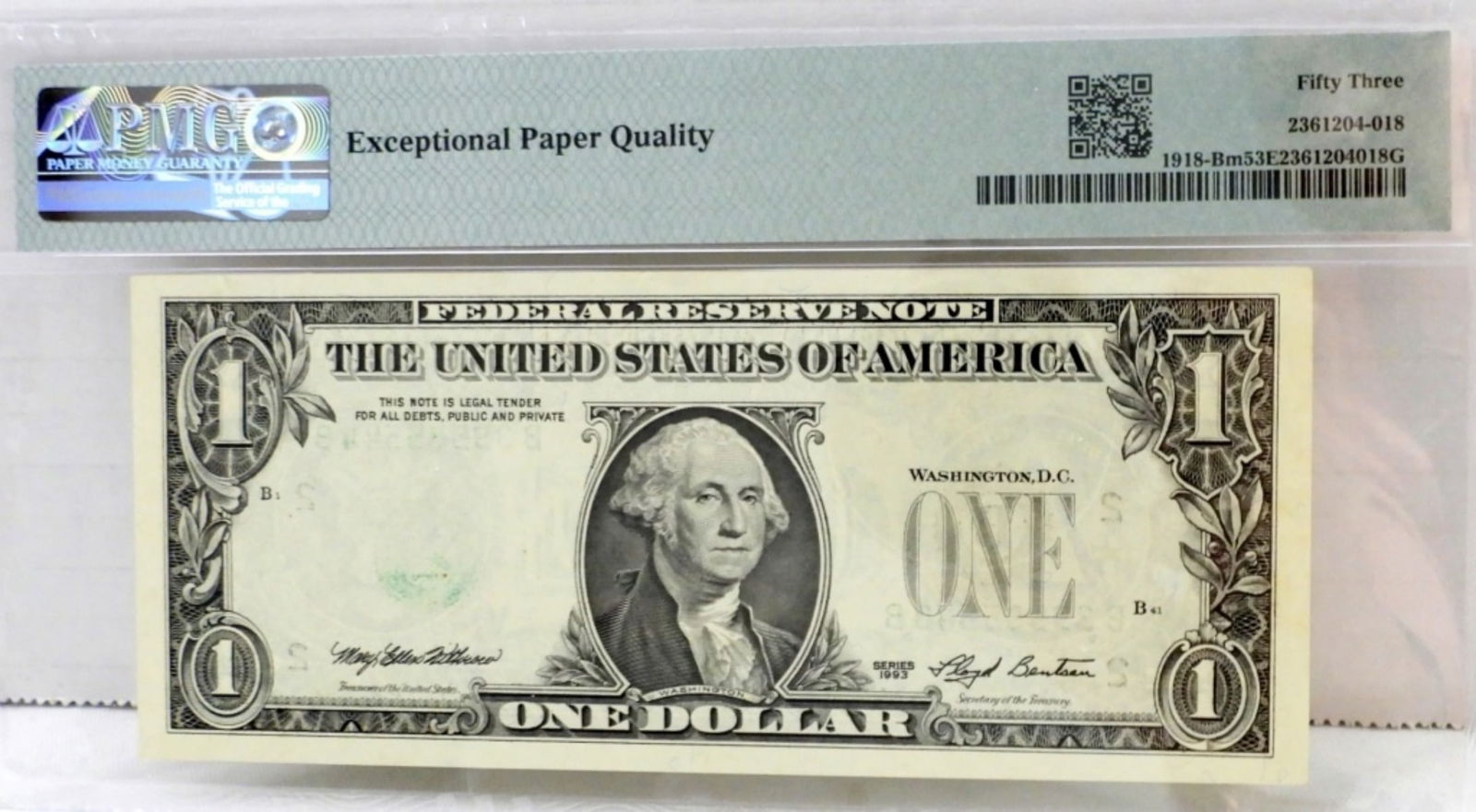 $1 1993 FED RSWV NOTE "ERROR" PMG 53 (1 of 2)