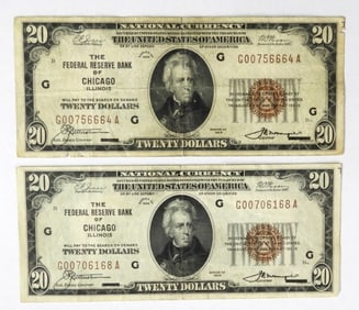 (2) 1929 $20 CHICAGO FRN - NATL CURRENCY