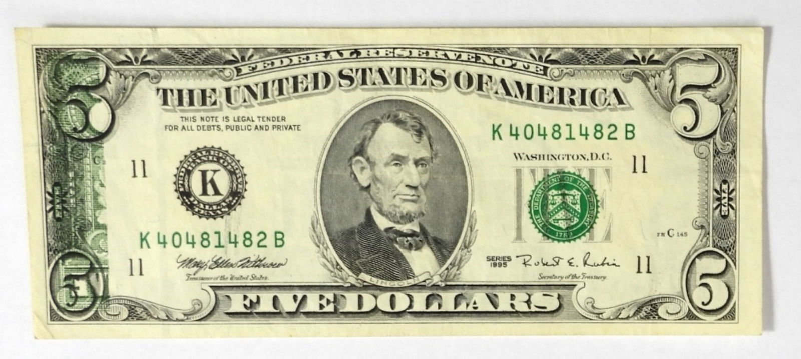 1995 $5 "ERROR" FED RSV NOTE (1 of 2)