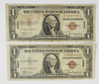 (2) 1935A $1 "HAWAII" SILVER CERTS