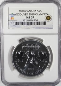 2010 CANADA S$5 MS 69 HOCKEY