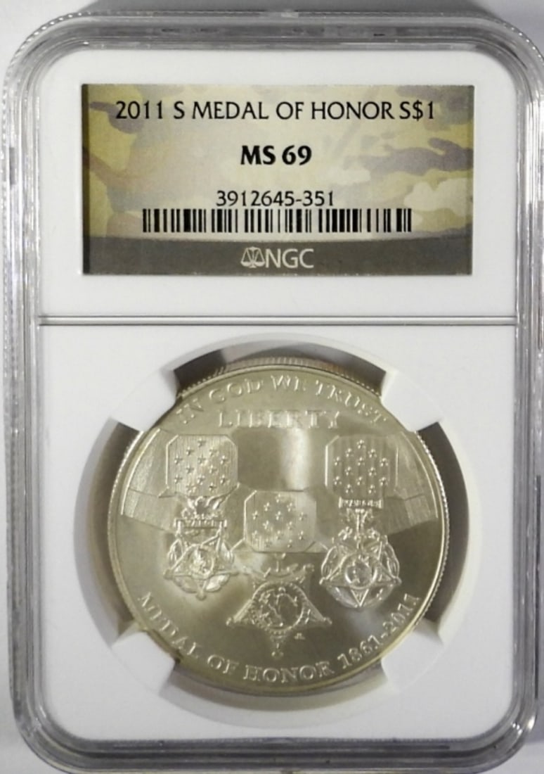 2011 S MEDAL OF HONOR S$1 MS 69: NGC 2011 S MEDAL OF HONOR S$1 MS 69 US COMMEMORATIVE