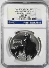 2014 TOKELAU S$5 YEAR OF THE HORSE MS70