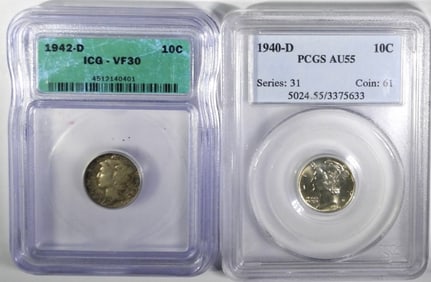 1940-D & 1942-D MERCURY DIMES