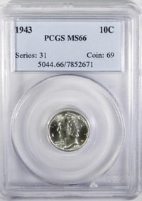 1943 MERCURY DIME PCGS MS66