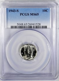1943-S MERCURY DIME PCGS MS65