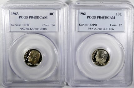 (2) PCGS PR68DCAM ROOSEVELT DIMES