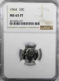 1964 ROOSEVELT DIME NGC MS65 FT